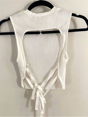 Zara White Ribbed Open-Back Tie-Back Crop Top